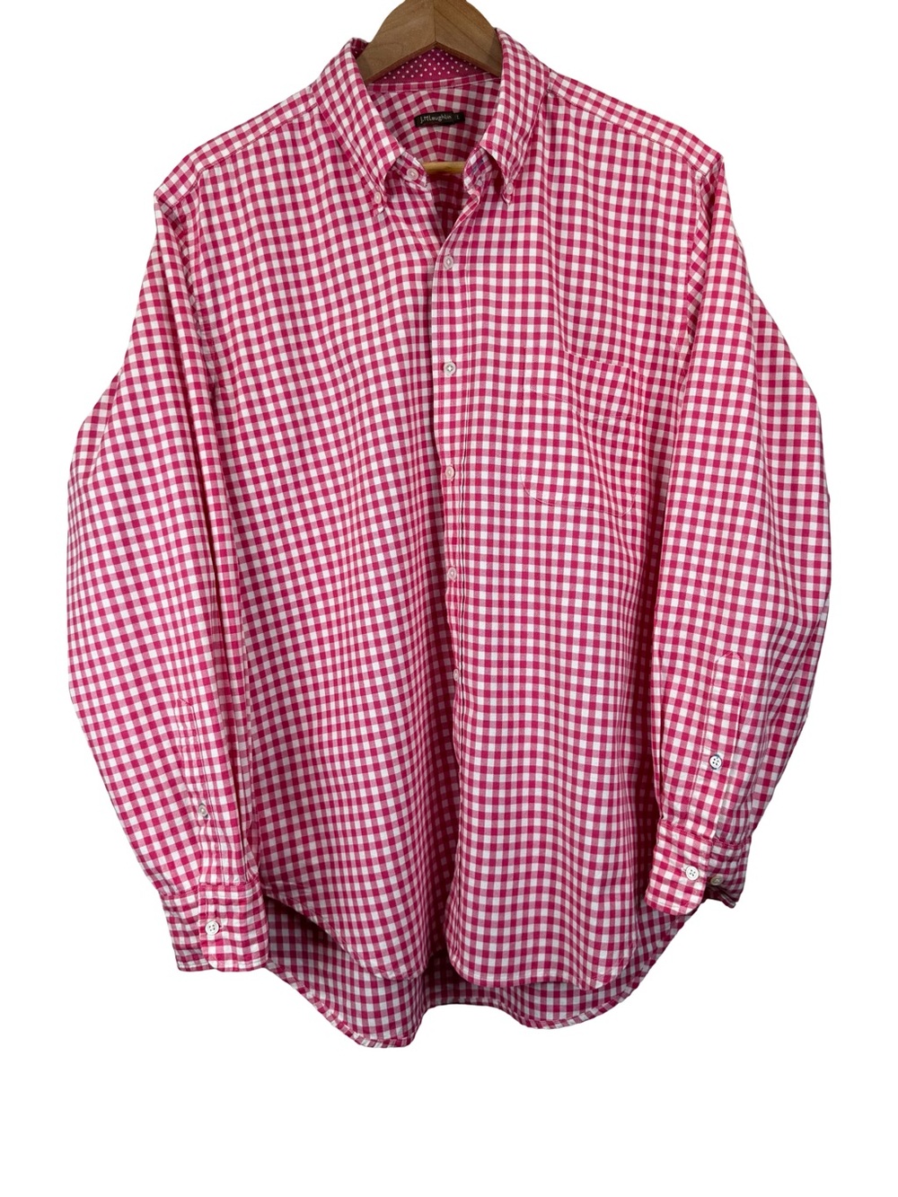 J.McLaughlin Men's L Pink White Gingham Check Cotton Preppy Button Down Shirt